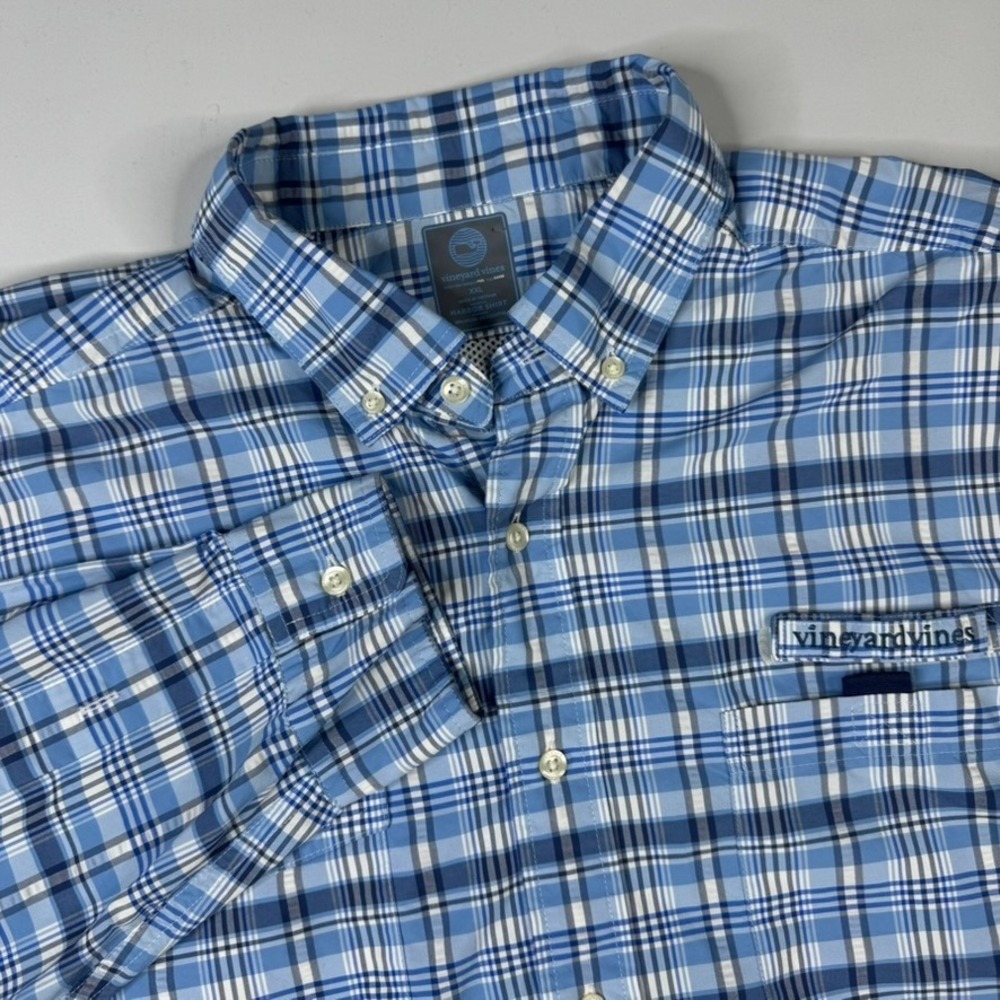 Vineyard Vines Harbor Shirt Mens XXL Blue Plaid Vented Fishing Performance
